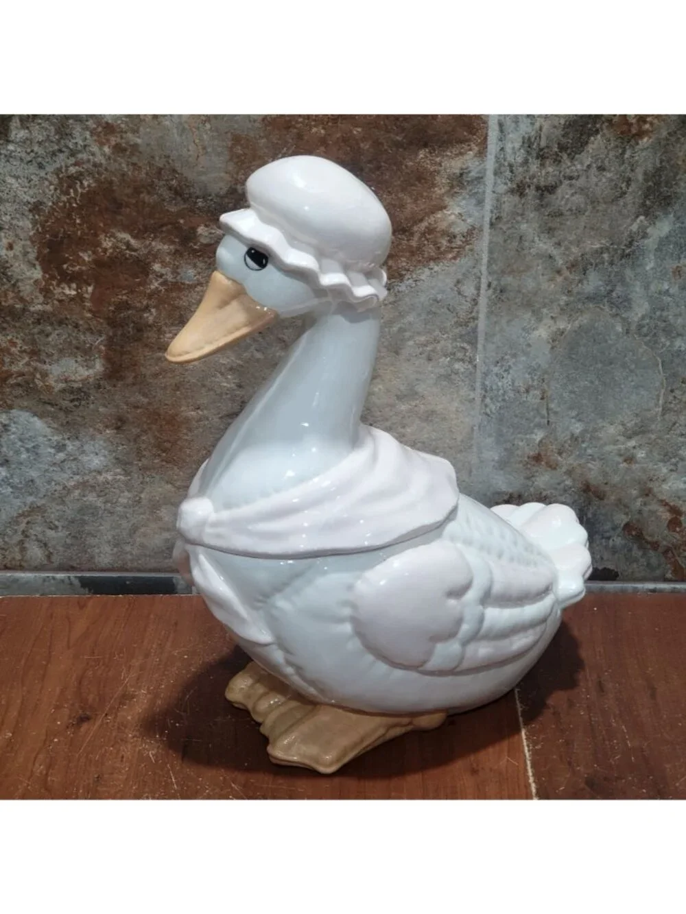 Vintage Large Mother Duck Goose Ceramic Cookie Jar